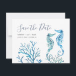 Reserva La Fecha Caballo de mar acuarela y Coral Save the Date<br><div class="desc">Anuncie su compromiso con mi reserva de las invitaciones de fecha con Save the Date en un estilo de tipografía de escritura de moda que evoca el aspecto de las letras a mano. Esta simple tarjeta contiene una réplica de mis caballitos de mar de acuarela pintados a mano y coral...</div>
