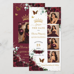 Reserva La Fecha Cabina de Fotos Floral Borgoña Quinceañera Cumplea