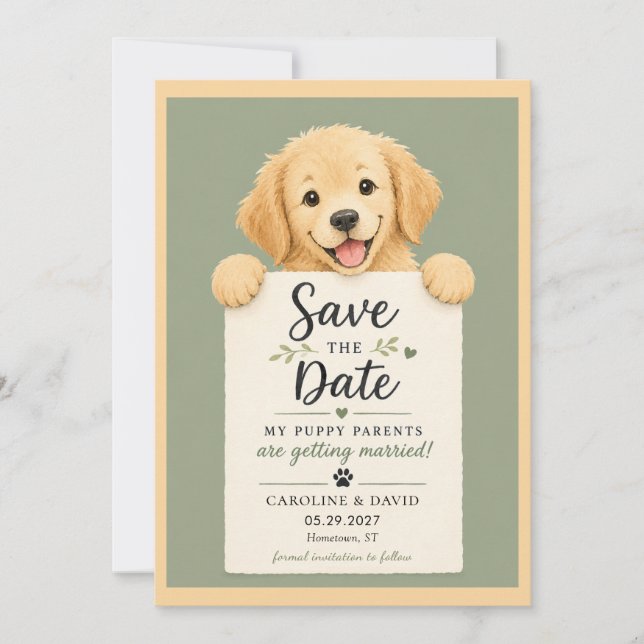 Reserva La Fecha Cachorro de Golden Retriever Lindo Boda (Anverso)