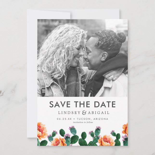 Reserva La Fecha Cactus and Flowers Save the Date (Anverso)