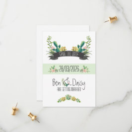 Reserva La Fecha Cactus Floral Acuarela Suculento Boho Desierto Lux