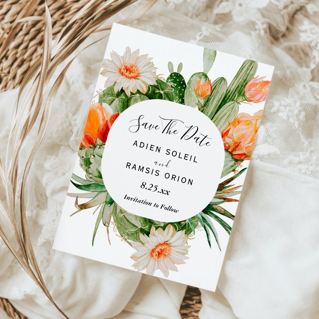Reserva La Fecha Cactus Floral Desert Wedding Save The Date (Subido por el creador)