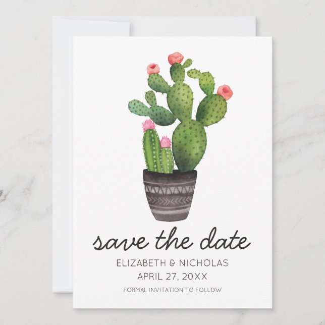 Reserva La Fecha Cactus Floral Rosa - Guardar La Fecha (Anverso)