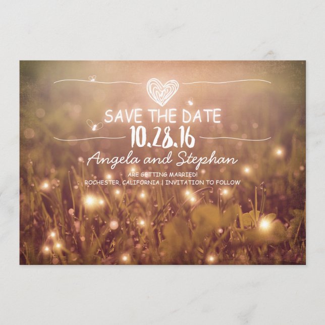 Reserva La Fecha cadena de luces ruborizada rústica guardar las tar (Anverso)