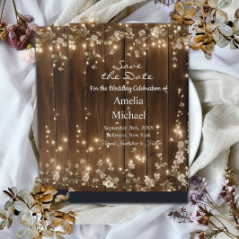 Reserva La Fecha Cadena Rustica Madera Ilumina Floral Blanca