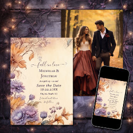 Reserva La Fecha Caída en el amor Foto de Boda Vintage de Otoño