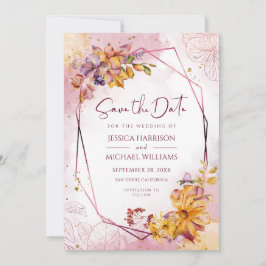 Reserva La Fecha Caída geométrica moderna deja caligrafía de Borgoñ