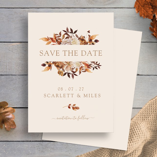 Reserva La Fecha Caída minimalista Terracota deja plano (Simple Minimalistic Fall Terracotta Leaves Flat Save The Date by Painted Paperie
)