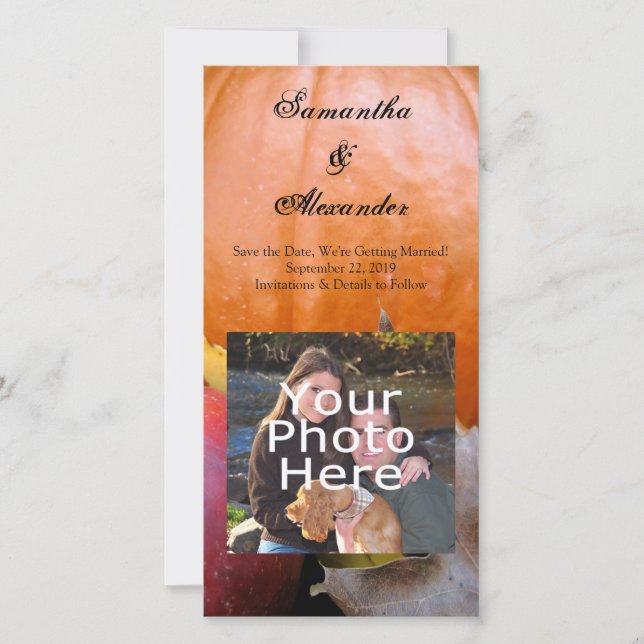 Reserva La Fecha Calabaza otoñal, manzana y hojas coloridas (Anverso)