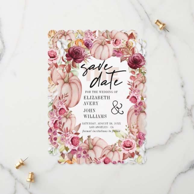 Reserva La Fecha Calabaza rosa borgoñona de otoño salva la fecha (Anverso/Reverso In Situ)