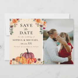 Reserva La Fecha Calabazas Florales Acuarela Foto Boda de Otoño