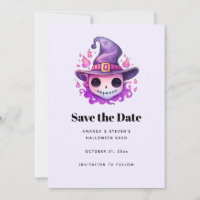 Calavera en sombrero de bruja caprichosa