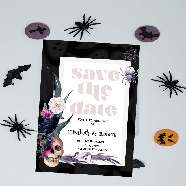 Reserva La Fecha Calavera Floral Halloween Save The Date (Subido por el creador)