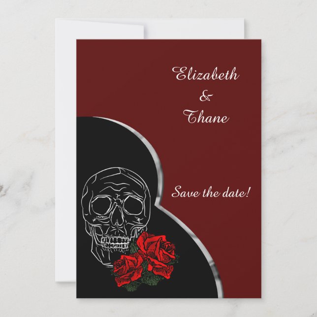 Reserva La Fecha Calavera plateada y Rosas Boda gótico moderno (Anverso)