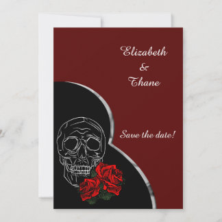 Reserva La Fecha Calavera plateada y Rosas Boda gótico moderno