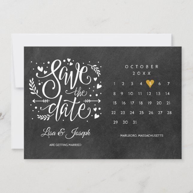 Reserva La Fecha Calendar Gold Love Heart Chalkboard (Anverso)