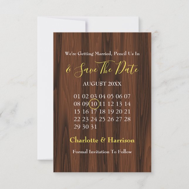 Reserva La Fecha Calendario Bodas Girasoles Rústicos Save The Date (Anverso)