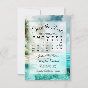Reserva La Fecha Calendario Chic Acuarela Playa Tropical Boda 