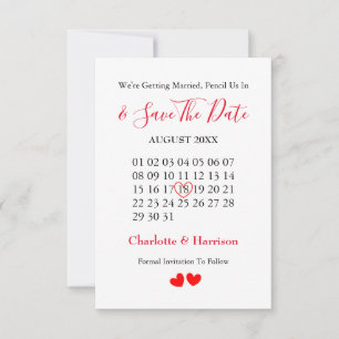 Reserva La Fecha Calendario Corazón Boda Guardar la Fecha
