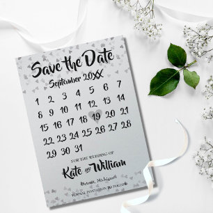 Reserva La Fecha Calendario Corazón de Amor Plateado