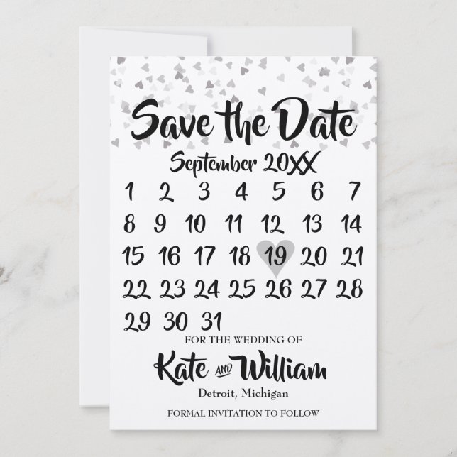 Reserva La Fecha Calendario de amor de plata rústica salva la fecha (Anverso)