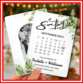 Reserva La Fecha Calendario de Boda con Corazón y Verde Salvia