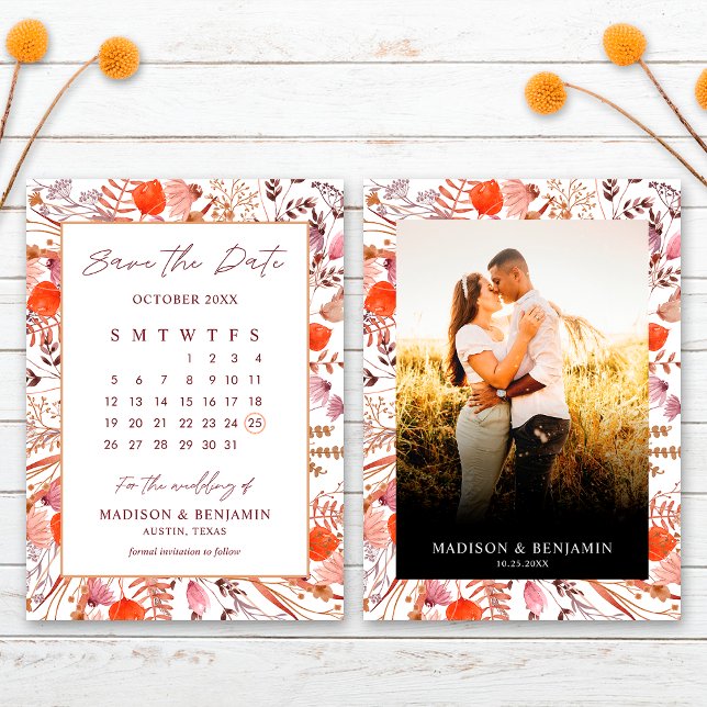 Reserva La Fecha Calendario de Boda con Foto de Flores Silvestres d (Subido por el creador)