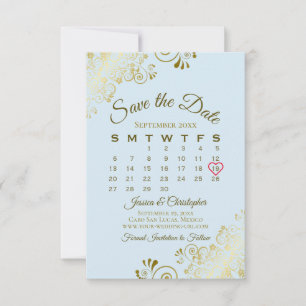 Reserva La Fecha Calendario de Boda de Moda azul en polvo