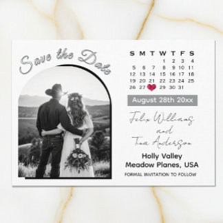 Reserva La Fecha Calendario de Boda en Blanco y Negro con Foto de A