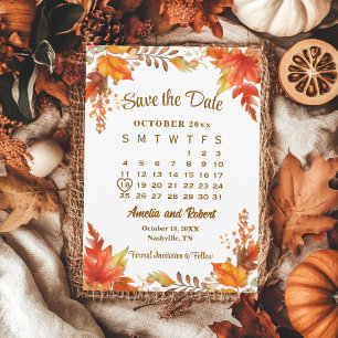 Reserva La Fecha Calendario de Boda Floral Boho de Otoño