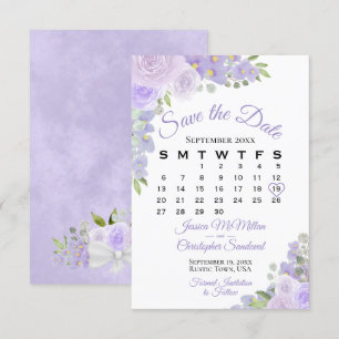 Reserva La Fecha Calendario de Boda floral de color morado de lavan