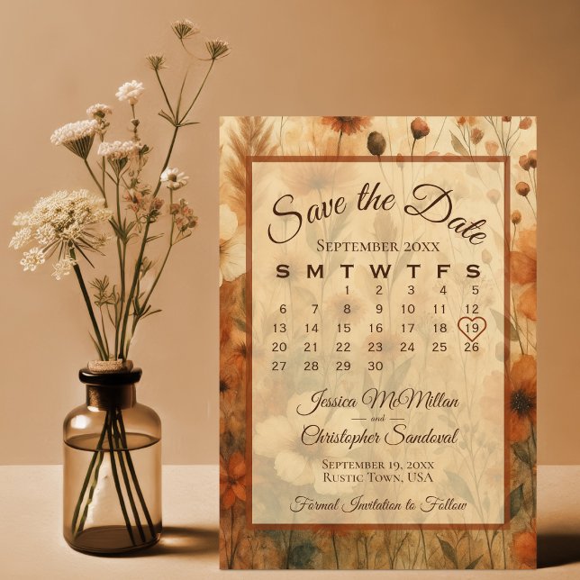 Reserva La Fecha Calendario de Boda Flores Boho Chic Siena Quemada (Subido por el creador)