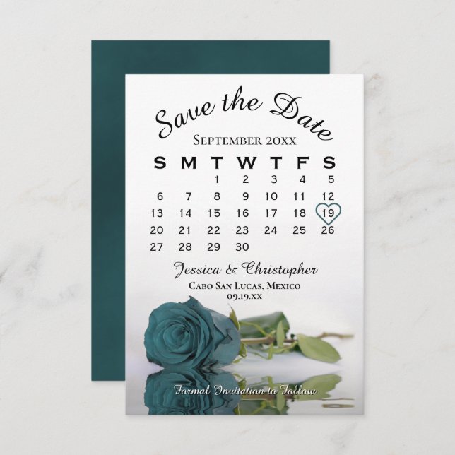 Reserva La Fecha Calendario de Boda Romántico Rosa Verde Azul Elega (Anverso / Reverso)