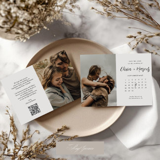 Reserva La Fecha Calendario de bodas con código QR de caligrafía mo
