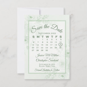 Reserva La Fecha Calendario de Bodas de Peonías Acuarela Verde Salv
