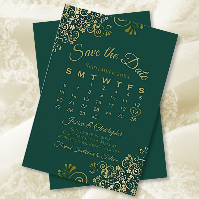 Reserva La Fecha Calendario de Bodas Elegantes Verdes Esmeraldas de (Subido por el creador)