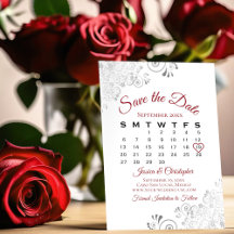 Calendario de bodas rojo y blanco simple y elegant