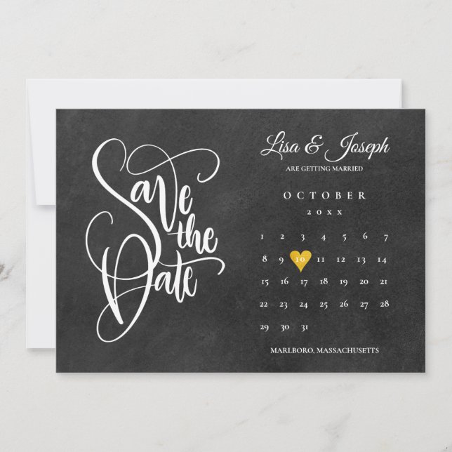 Reserva La Fecha Calendario de Chalkboard Gold Love Heart (Anverso)