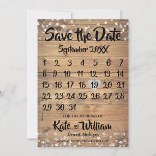 Reserva La Fecha Calendario de corazón de amor de plata rústico, gu