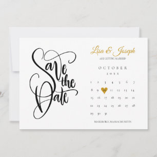 Reserva La Fecha Calendario de corazón de amor dorado código QR de 