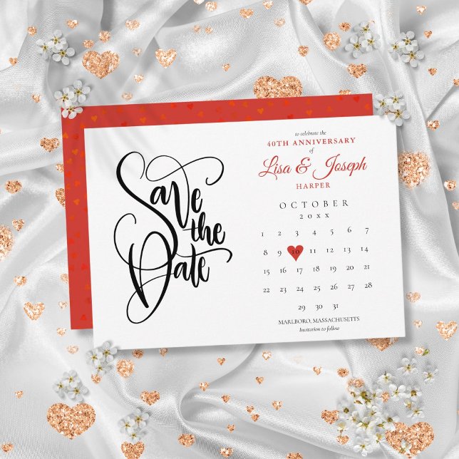 Reserva La Fecha Calendario de fecha de aniversario 40 Ruby Heart (40th Anniversary Save the Date Calendar Ruby Heart)
