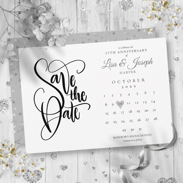 Reserva La Fecha Calendario de fecha de guardado del 25º aniversari (25th Anniversary Save the Date Calendar Love Heart)