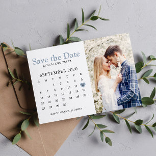 Reserva La Fecha Calendario de Foto de Ahorro de Fecha de Boda Azul