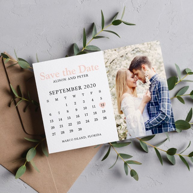 Reserva La Fecha Calendario de Foto de Fecha de Boda de Rosa Rubor  (Subido por el creador)