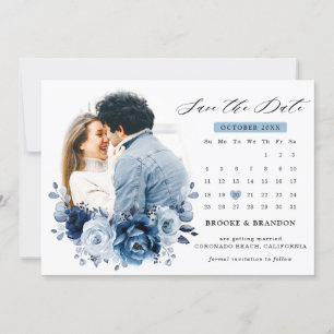 Reserva La Fecha Calendario de Fotos Botánicas de Pizarra Azul Polv