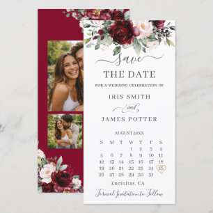 Reserva La Fecha Calendario de Fotos Florales de Rubor de Borgoña B
