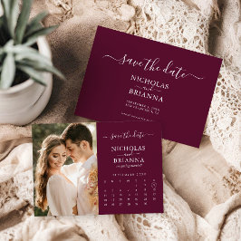 Reserva La Fecha Calendario de Fotos Moderno Elegante Bodas Burdeos