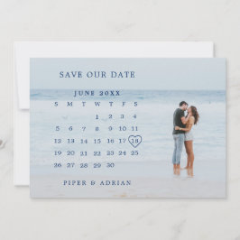 Reserva La Fecha Calendario de Fotos Simple Azul Marino Boda