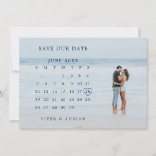 Reserva La Fecha Calendario de Fotos Simple Azul Marino Boda