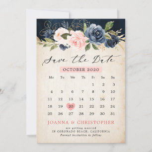 Reserva La Fecha Calendario de la Marina Azul Rubor Rosa Rosa Rosa 